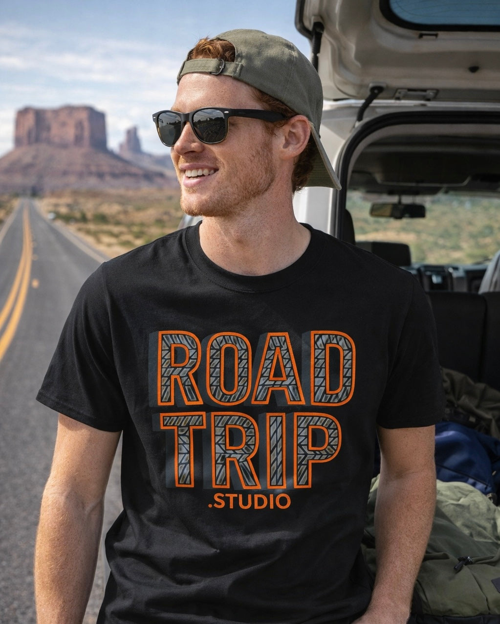 Road Trip Tire Tread Text Logo T-Shirt — Official Road Trip Merch