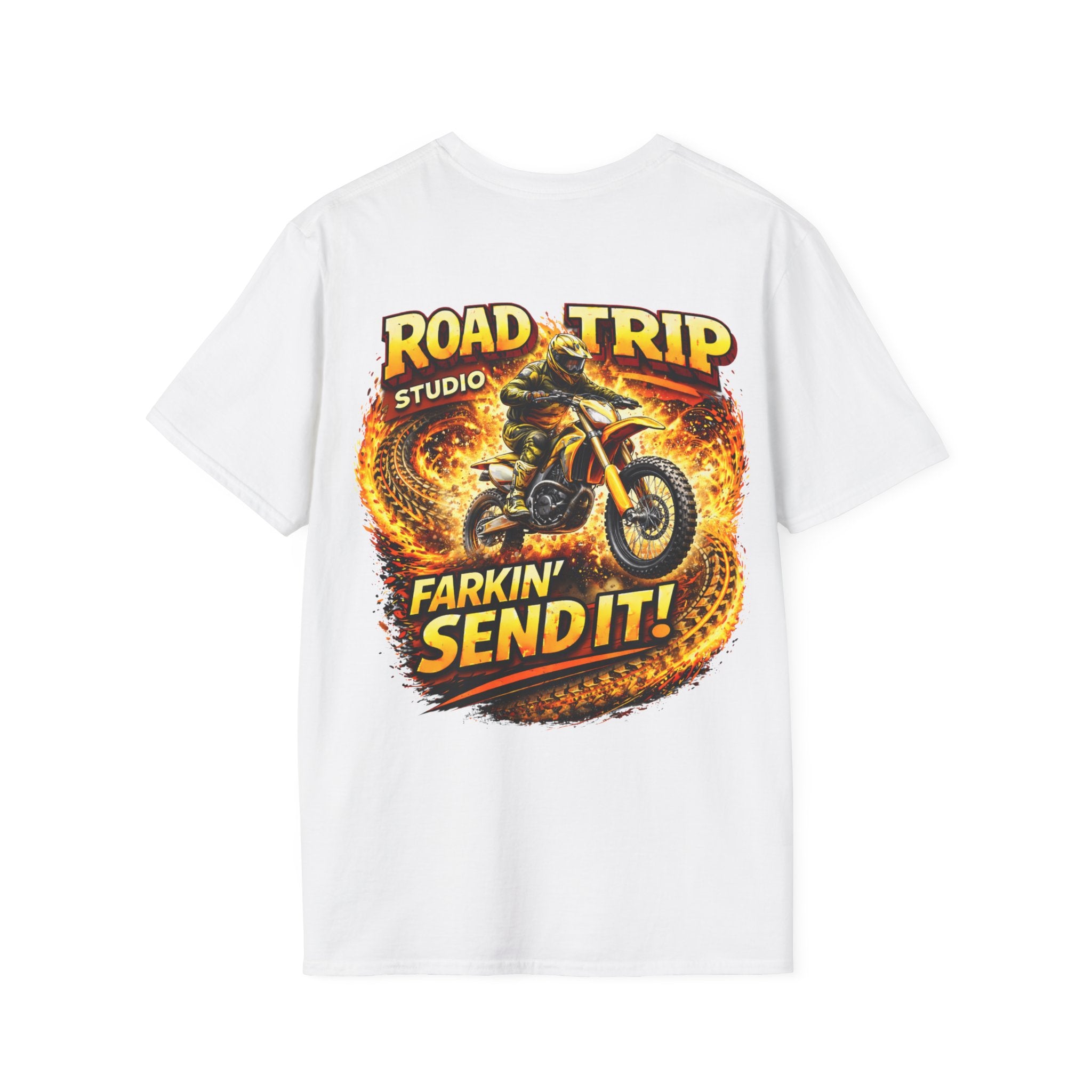 Farkin’ Send It Motocross Bike T-Shirt - Official Road Trip Merch