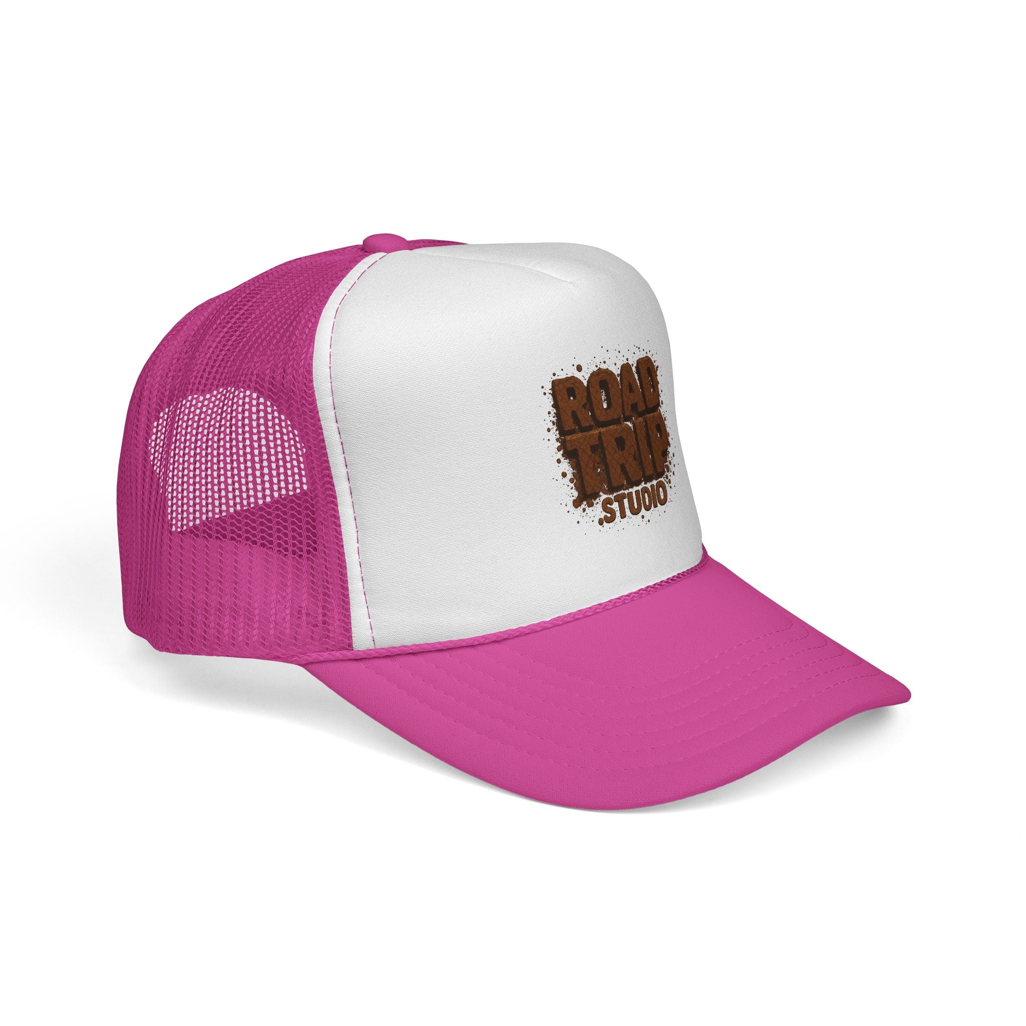 Road Trip Trucker Cap — Mud Splatter Text Mesh Hat