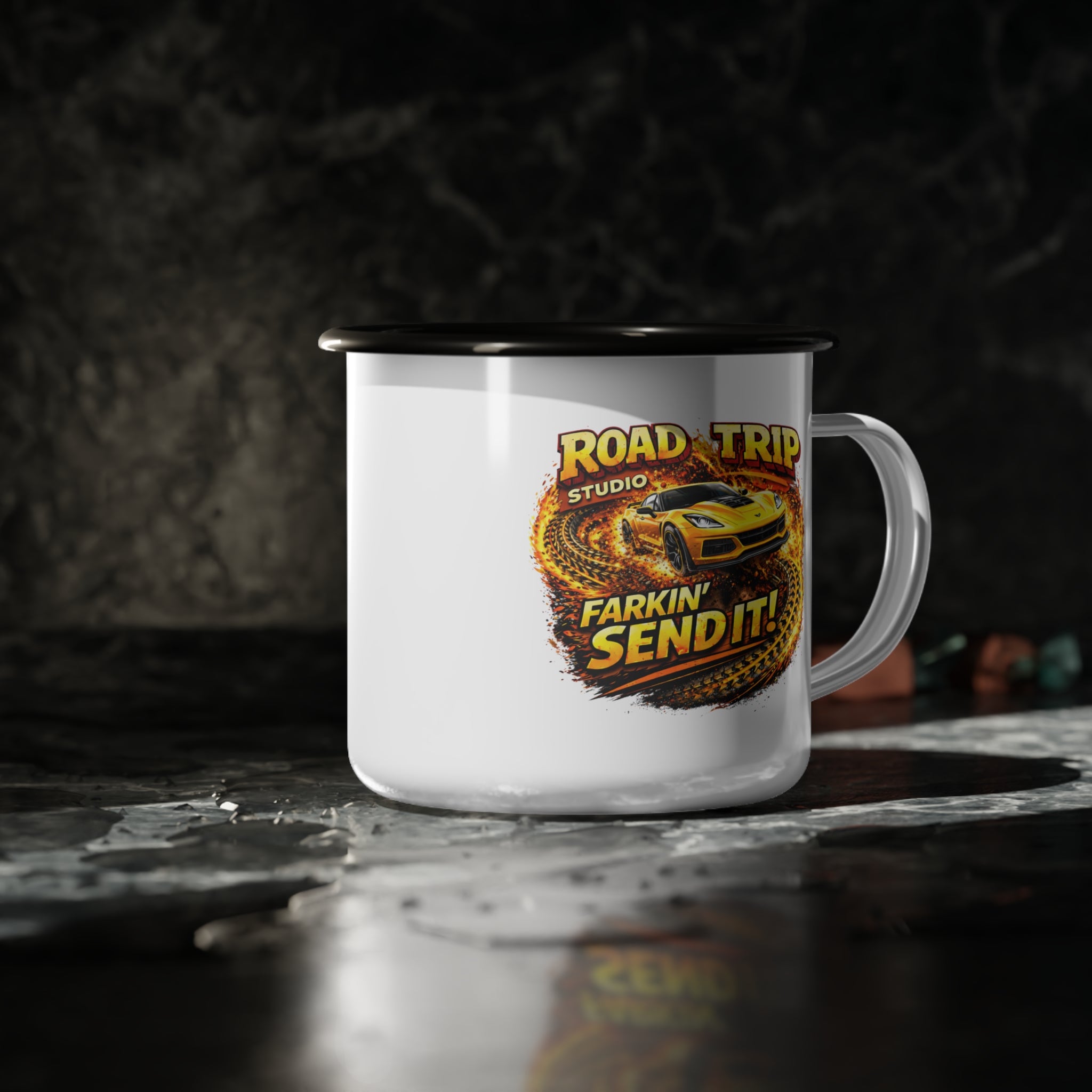 Farkin’ Send It Sports Car Enamel Camp Cup