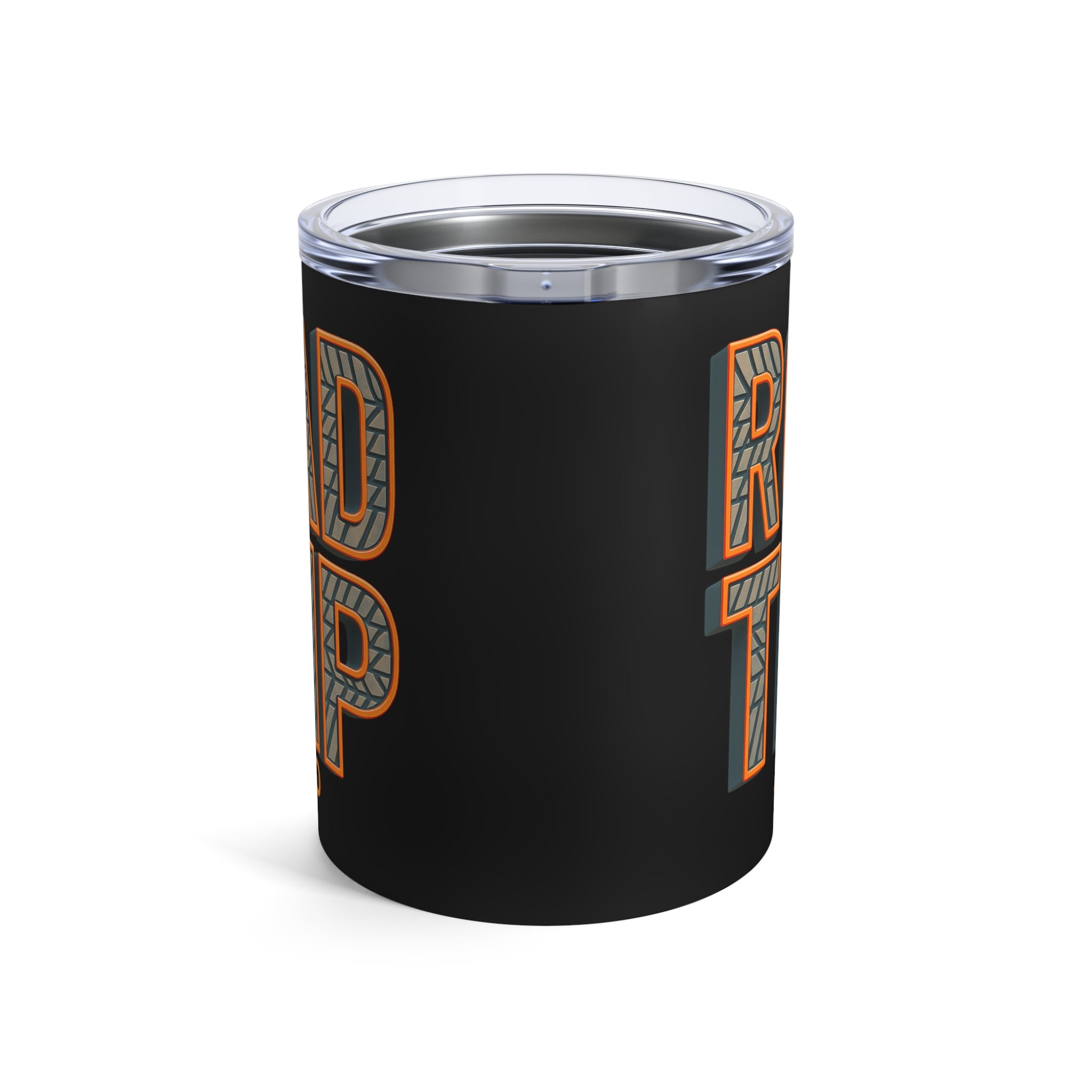 10oz Road Trip Tire Tread Text Tumbler — Retro Adventure Coffee Canister
