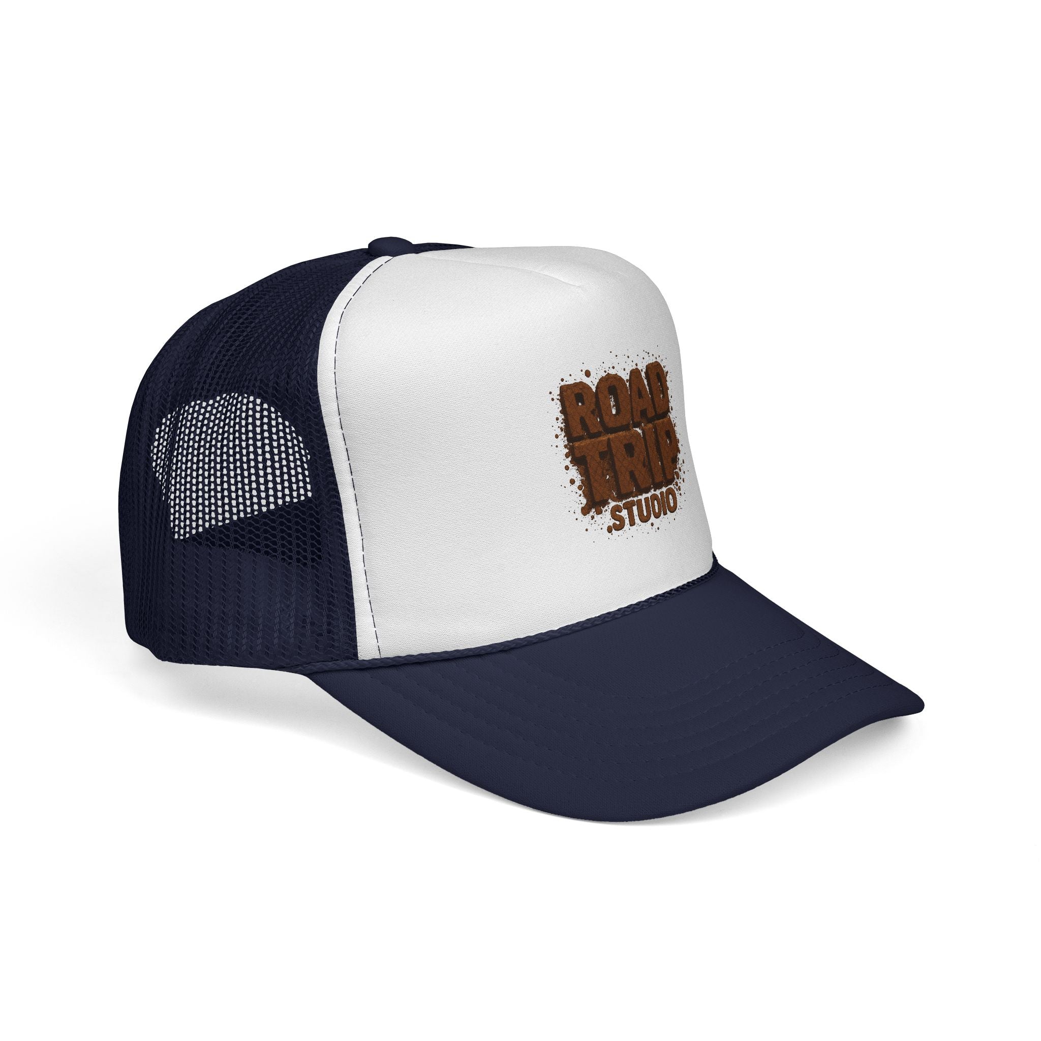 Road Trip Trucker Cap — Mud Splatter Text Mesh Hat
