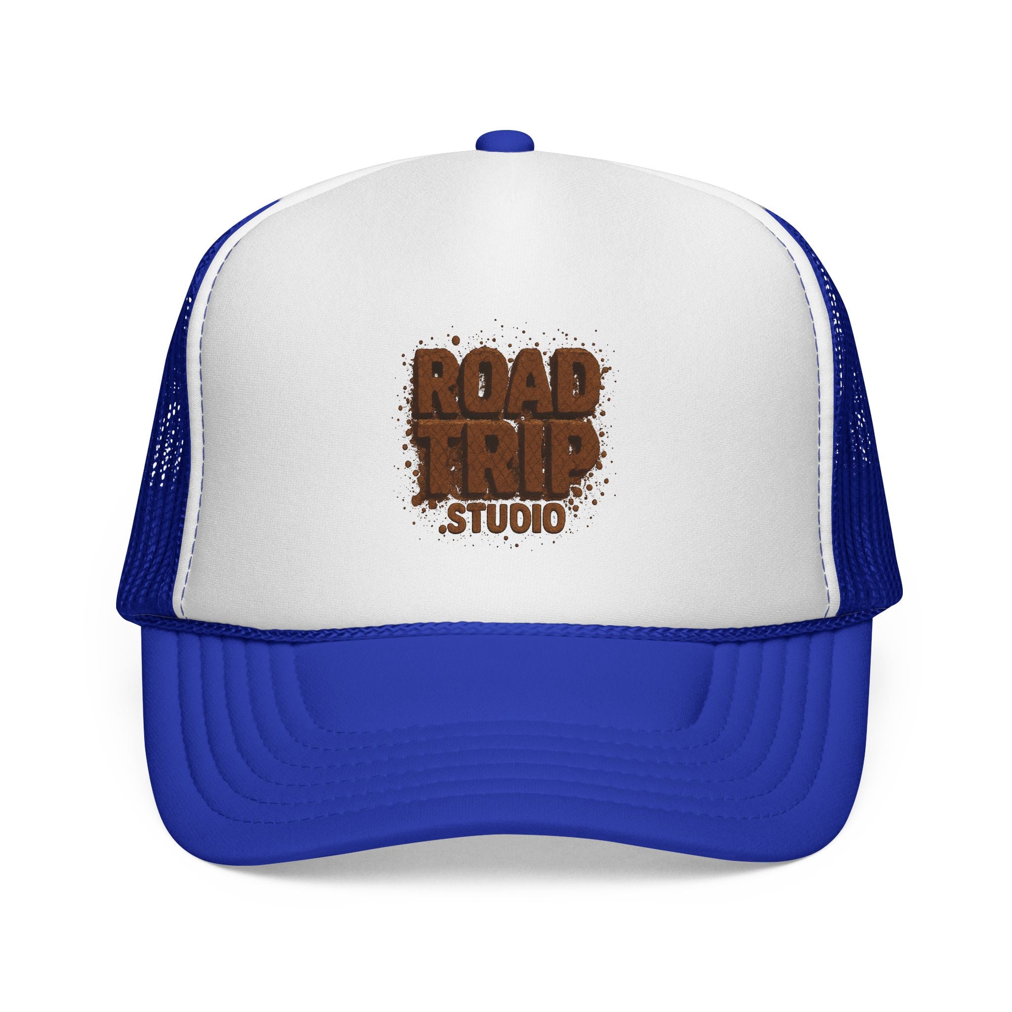 Road Trip Trucker Cap — Mud Splatter Text Mesh Hat