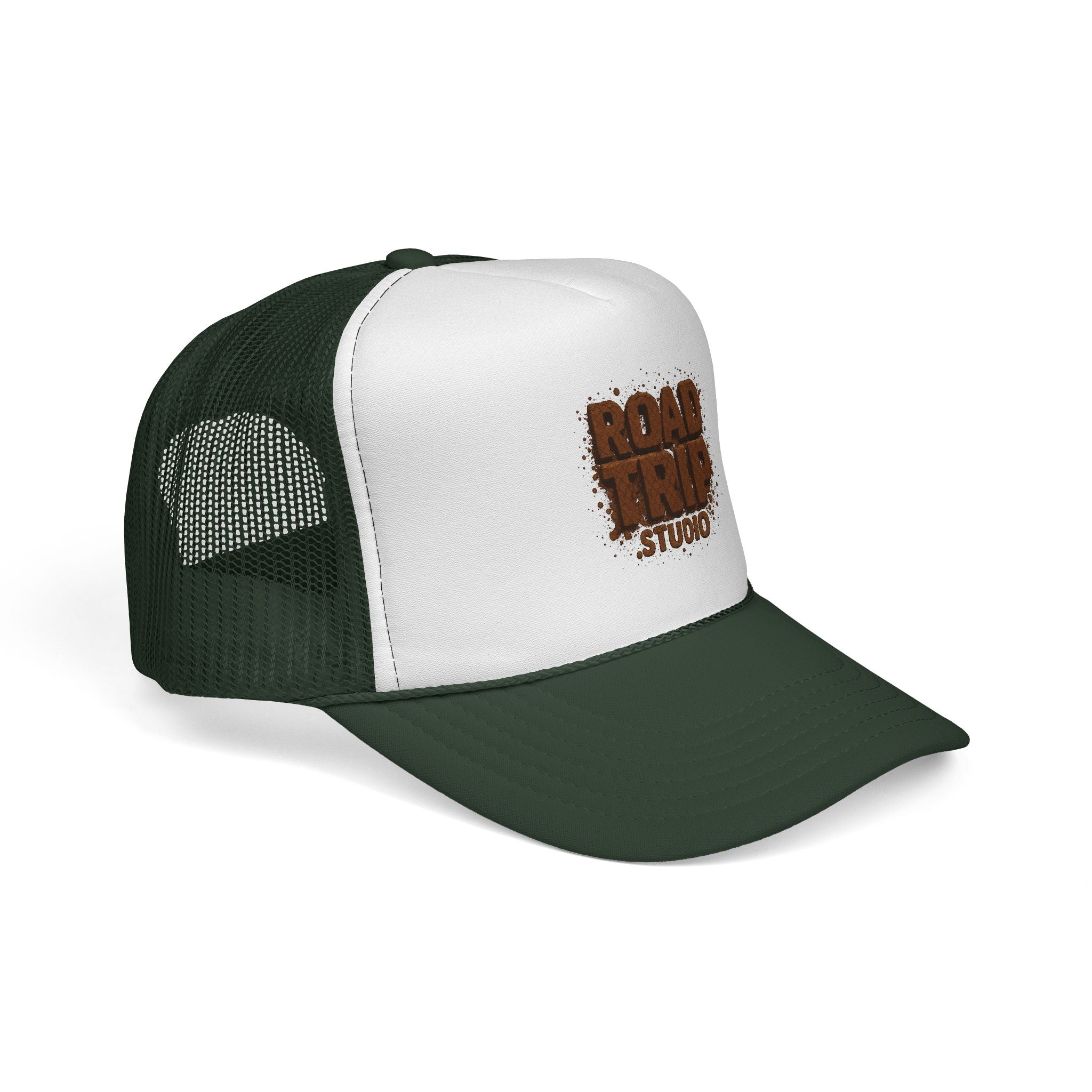 Road Trip Trucker Cap — Mud Splatter Text Mesh Hat