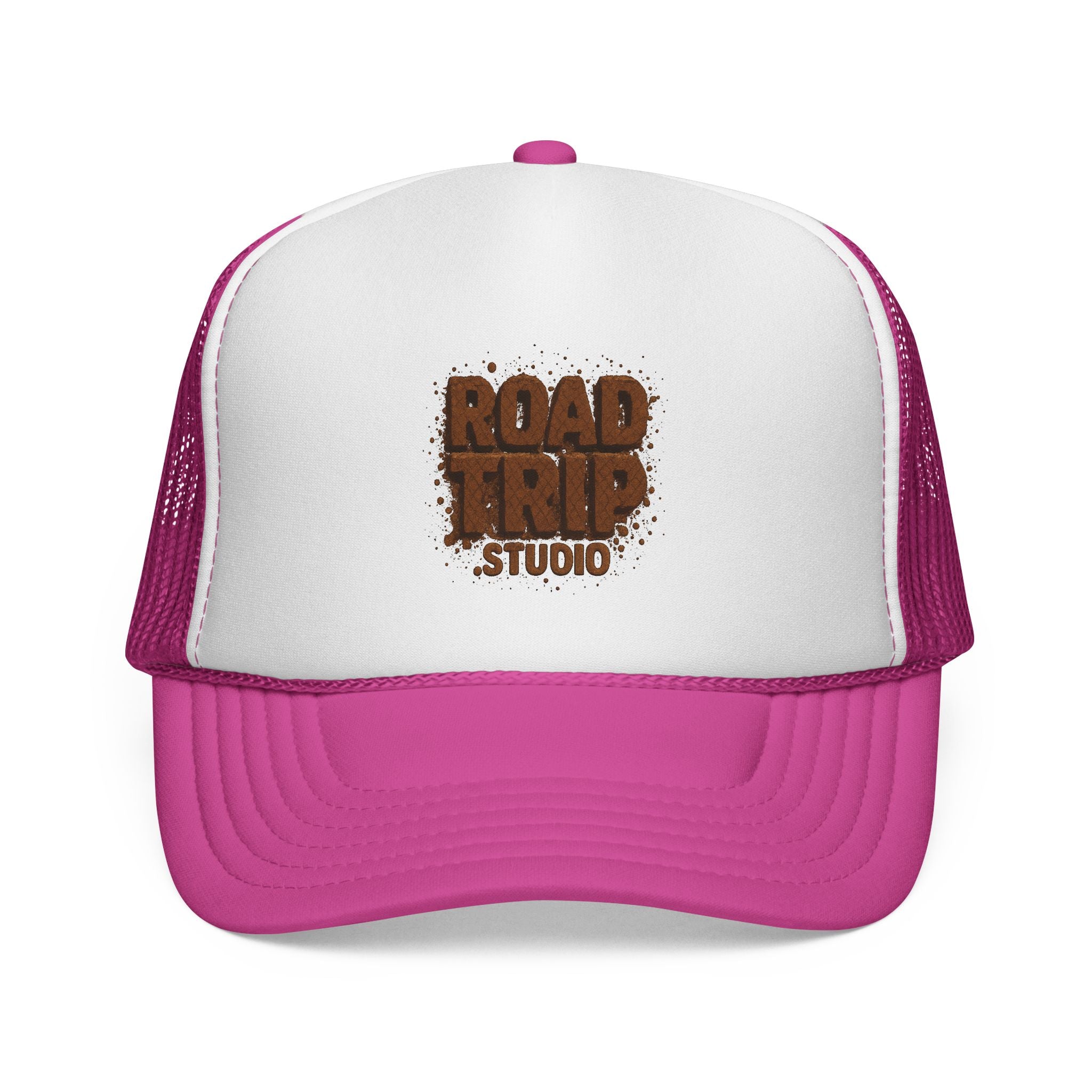 Road Trip Trucker Cap — Mud Splatter Text Mesh Hat