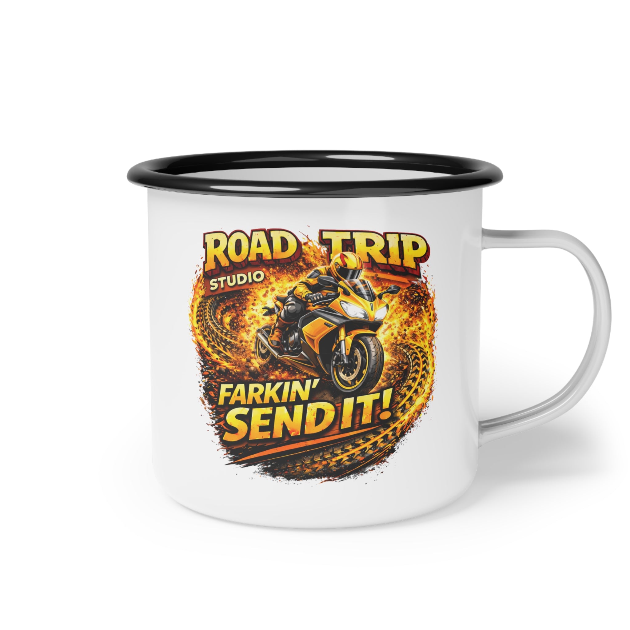 Farkin’ Send It Road Bike Enamel Camp Cup