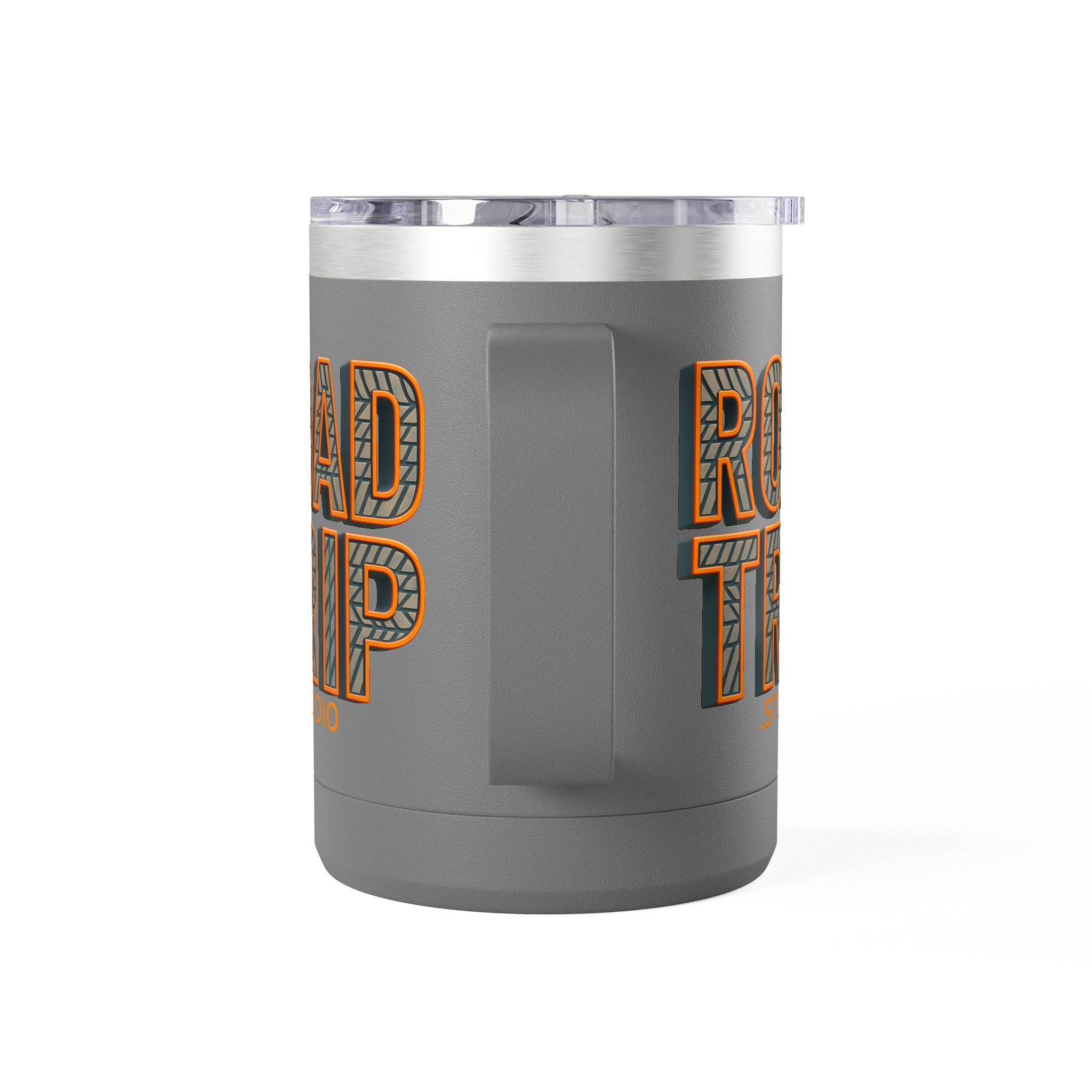 Road Trip Studio 15oz Travel Mug — Tire Tread Text Tumbler