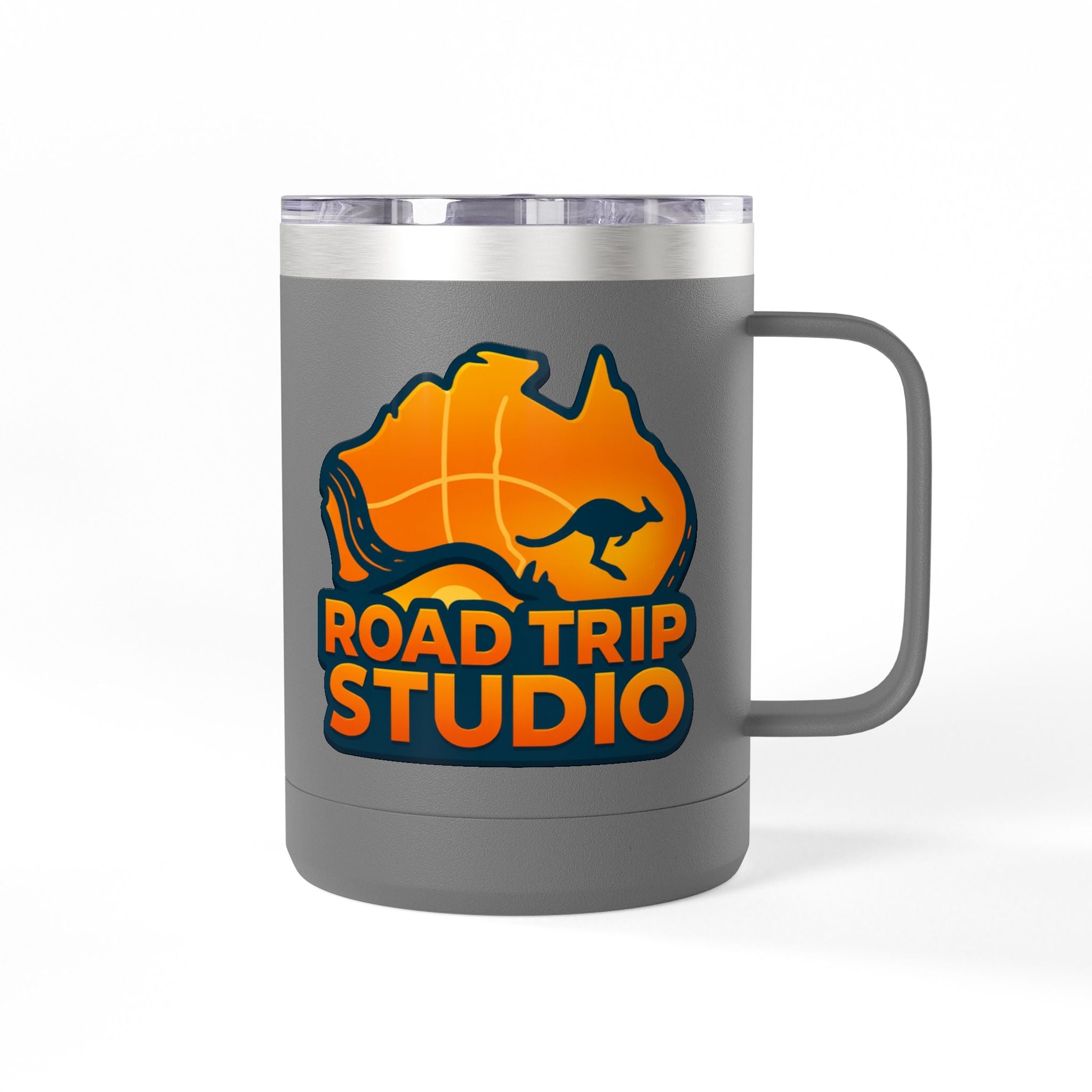 Road Trip Studio 15oz Travel Mug — Australian Map & Kangaroo Logo Tumbler