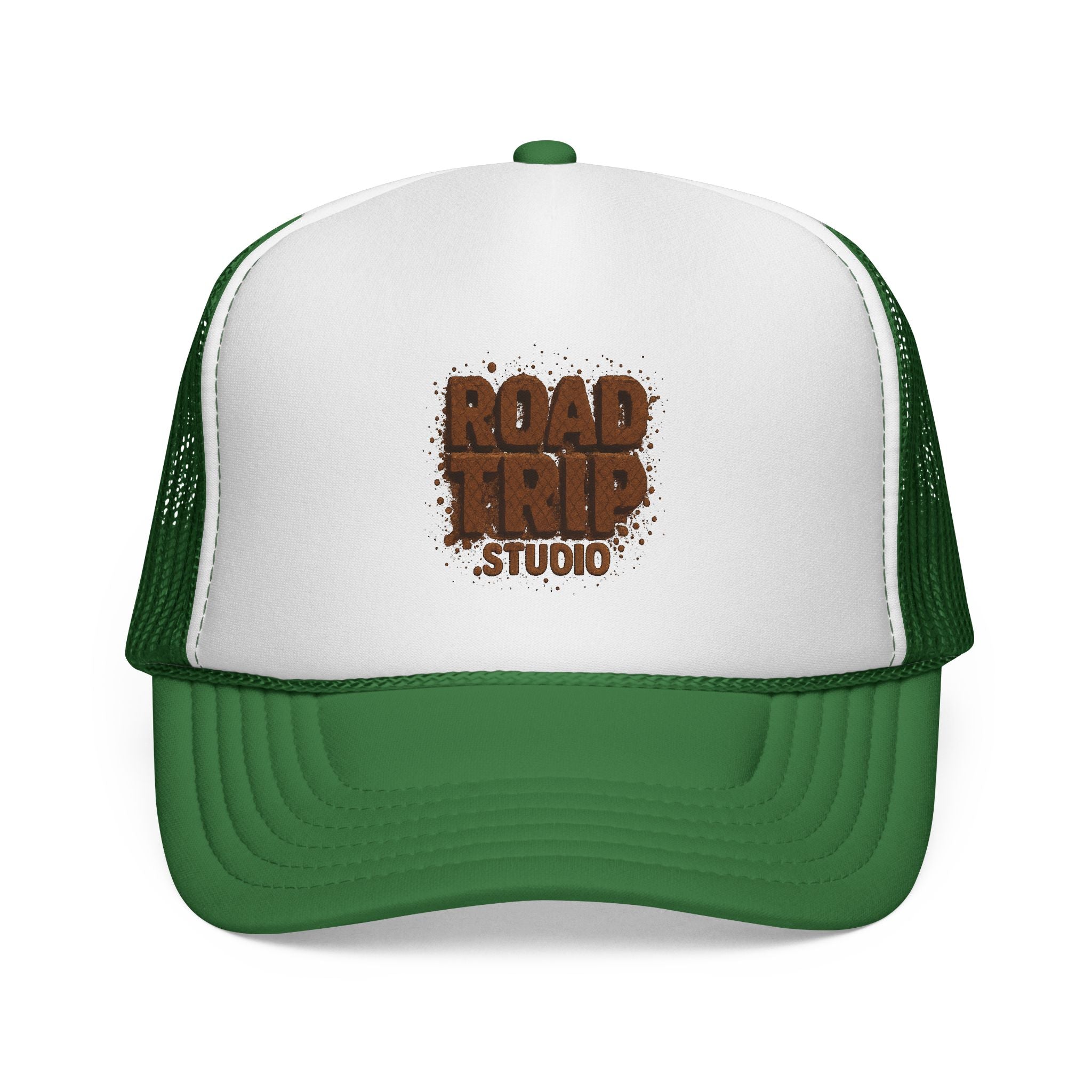 Road Trip Trucker Cap — Mud Splatter Text Mesh Hat