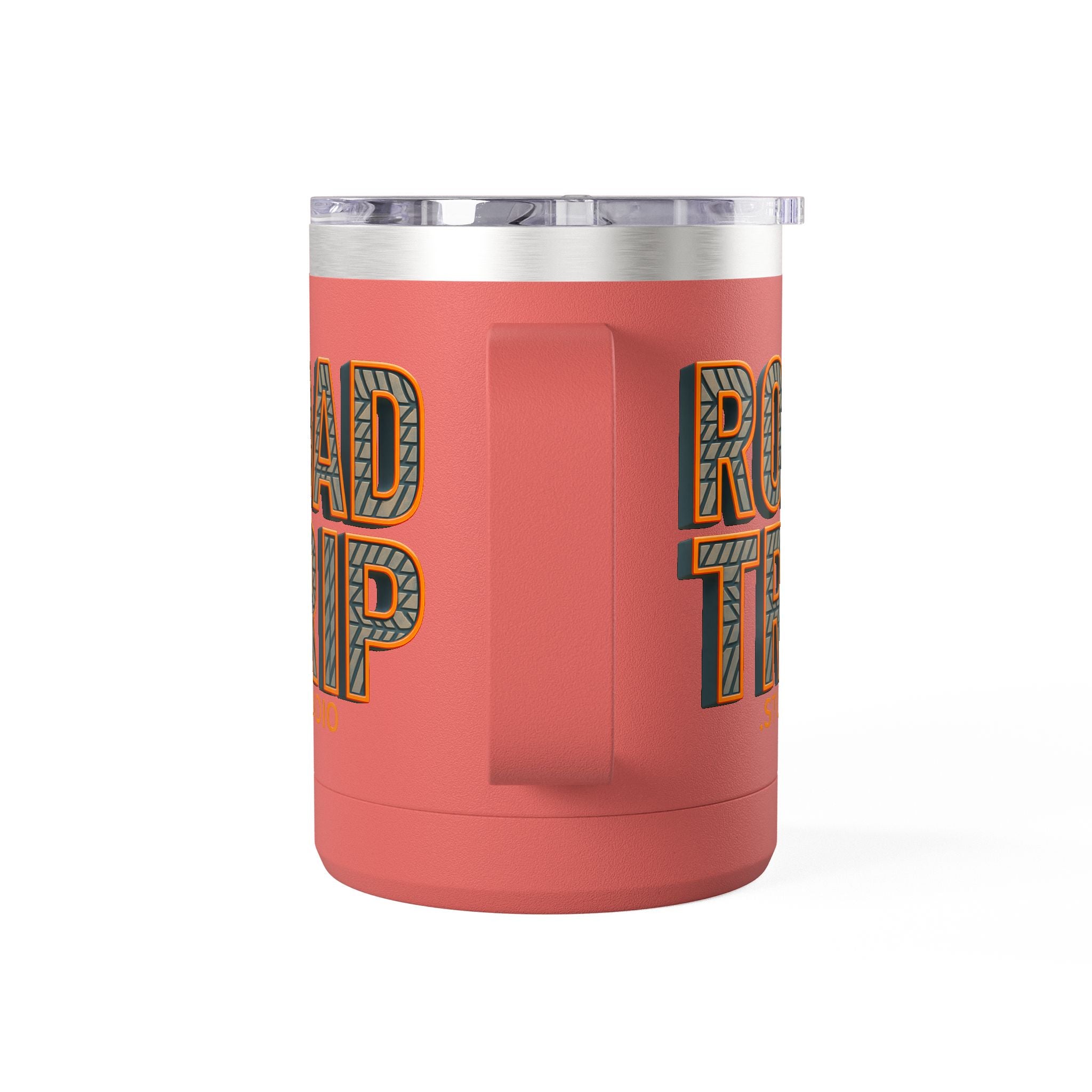Road Trip Studio 15oz Travel Mug — Tire Tread Text Tumbler