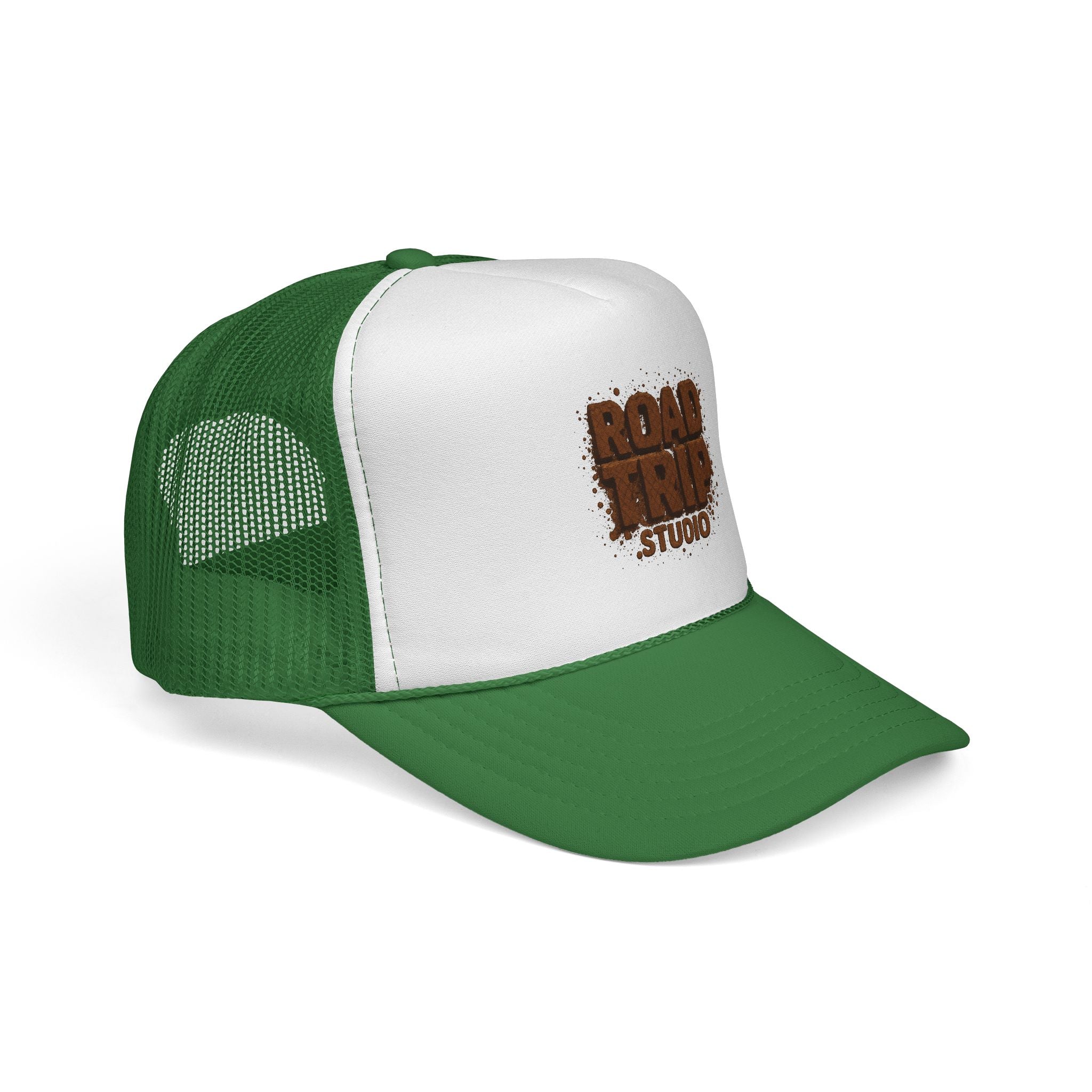 Road Trip Trucker Cap — Mud Splatter Text Mesh Hat