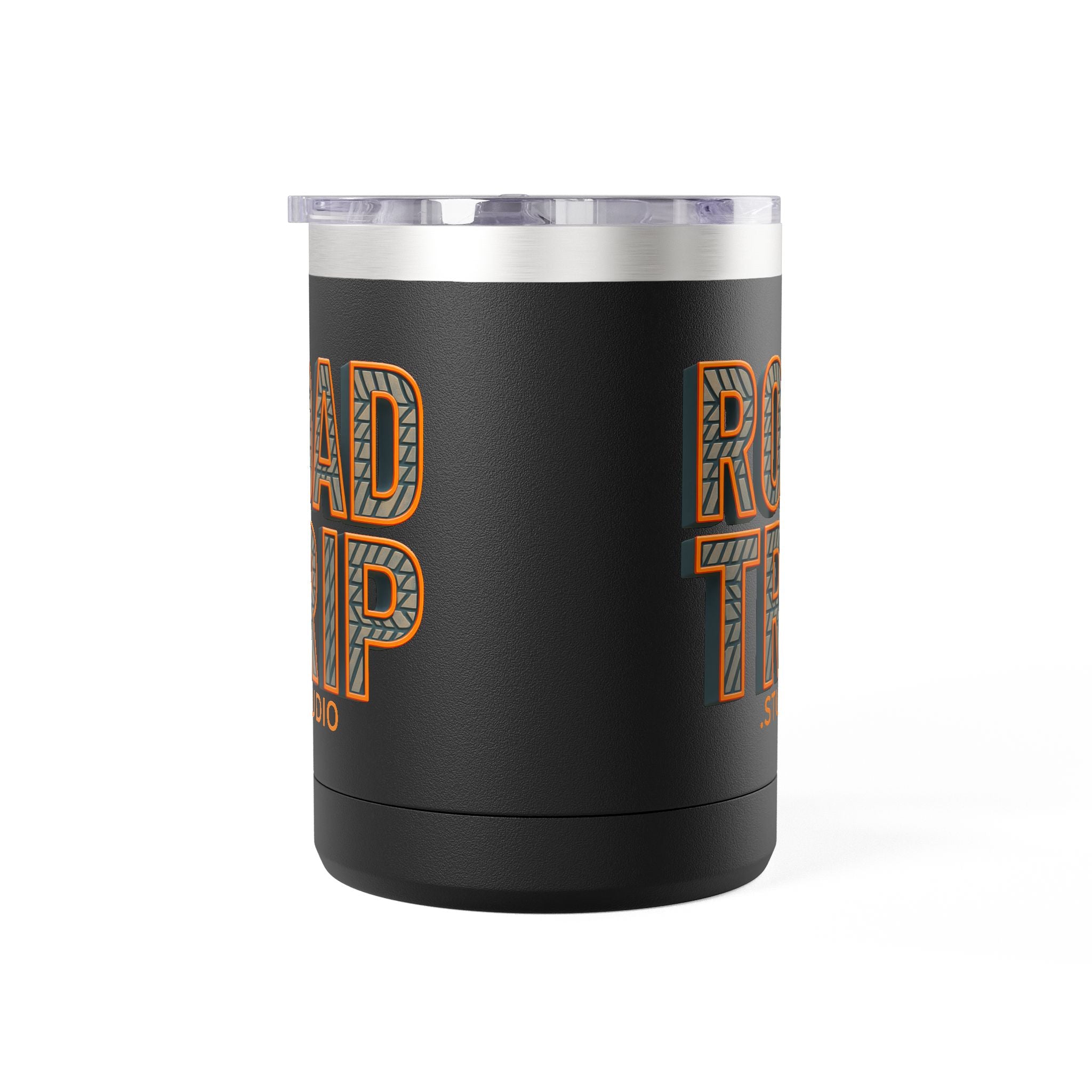 Road Trip Studio 15oz Travel Mug — Tire Tread Text Tumbler