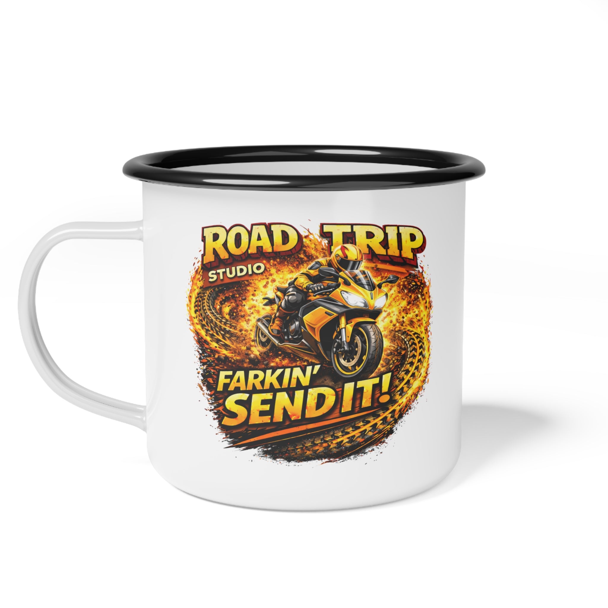 Farkin’ Send It Road Bike Enamel Camp Cup