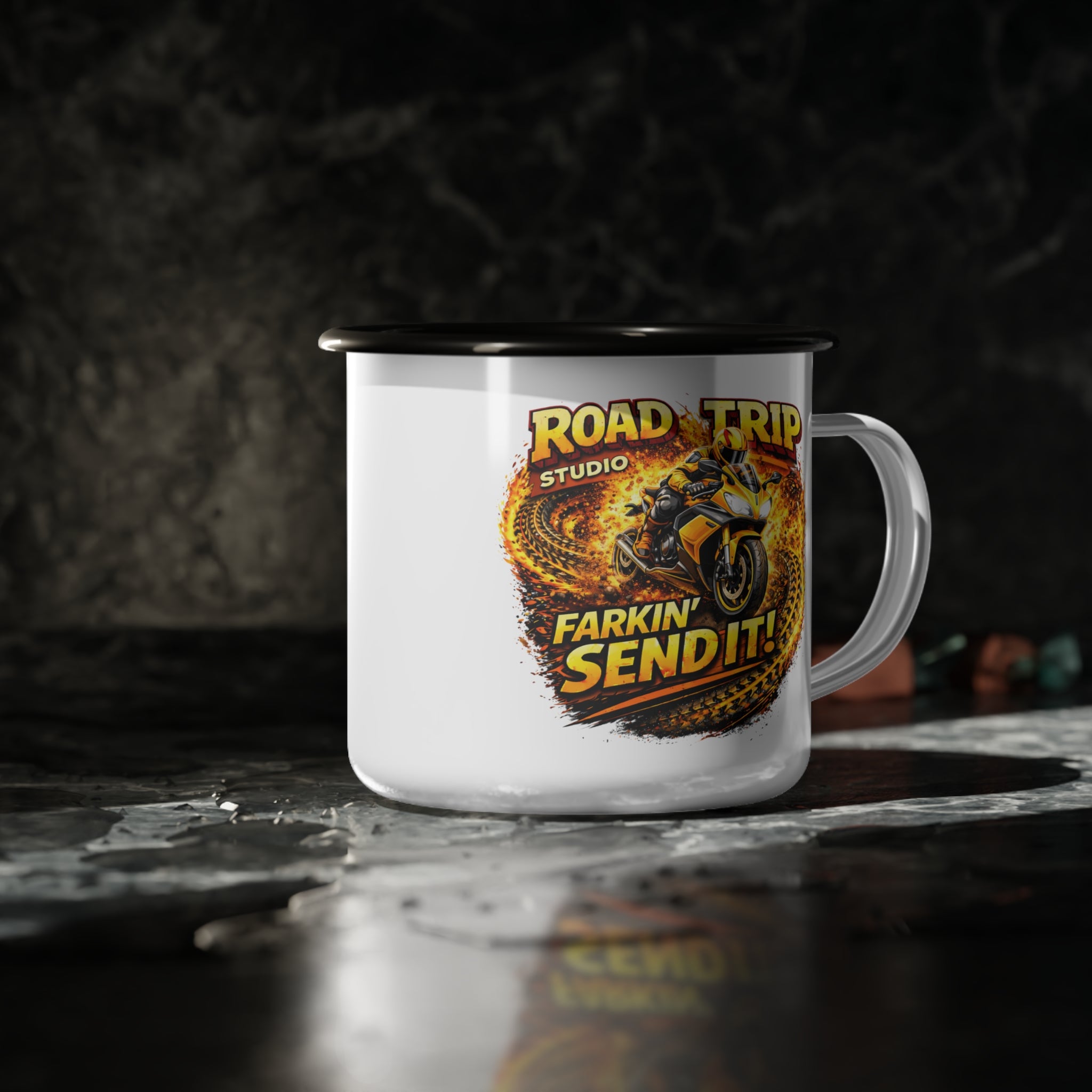 Farkin’ Send It Road Bike Enamel Camp Cup