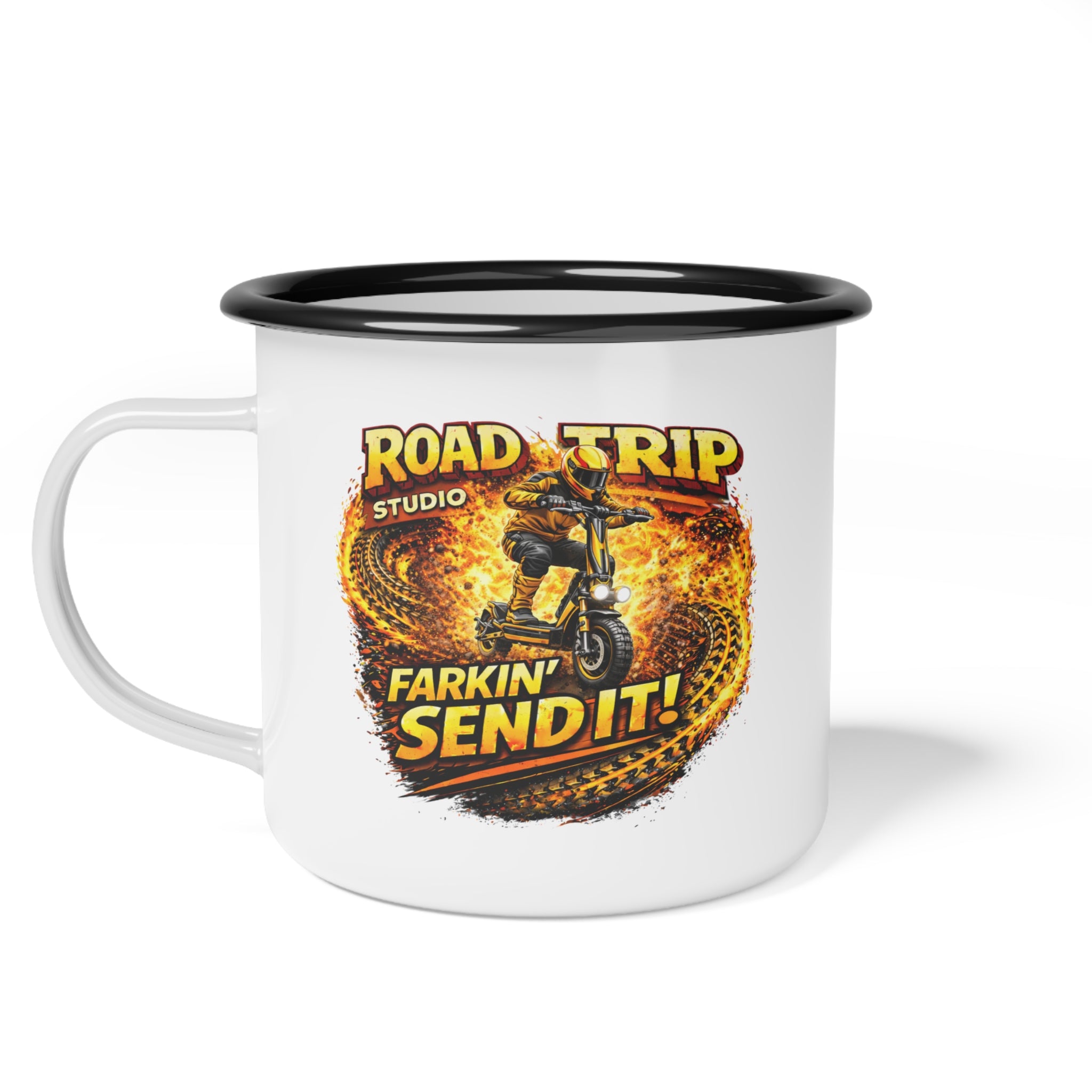 Farkin’ Send It Electric Scooter Enamel Camp Cup