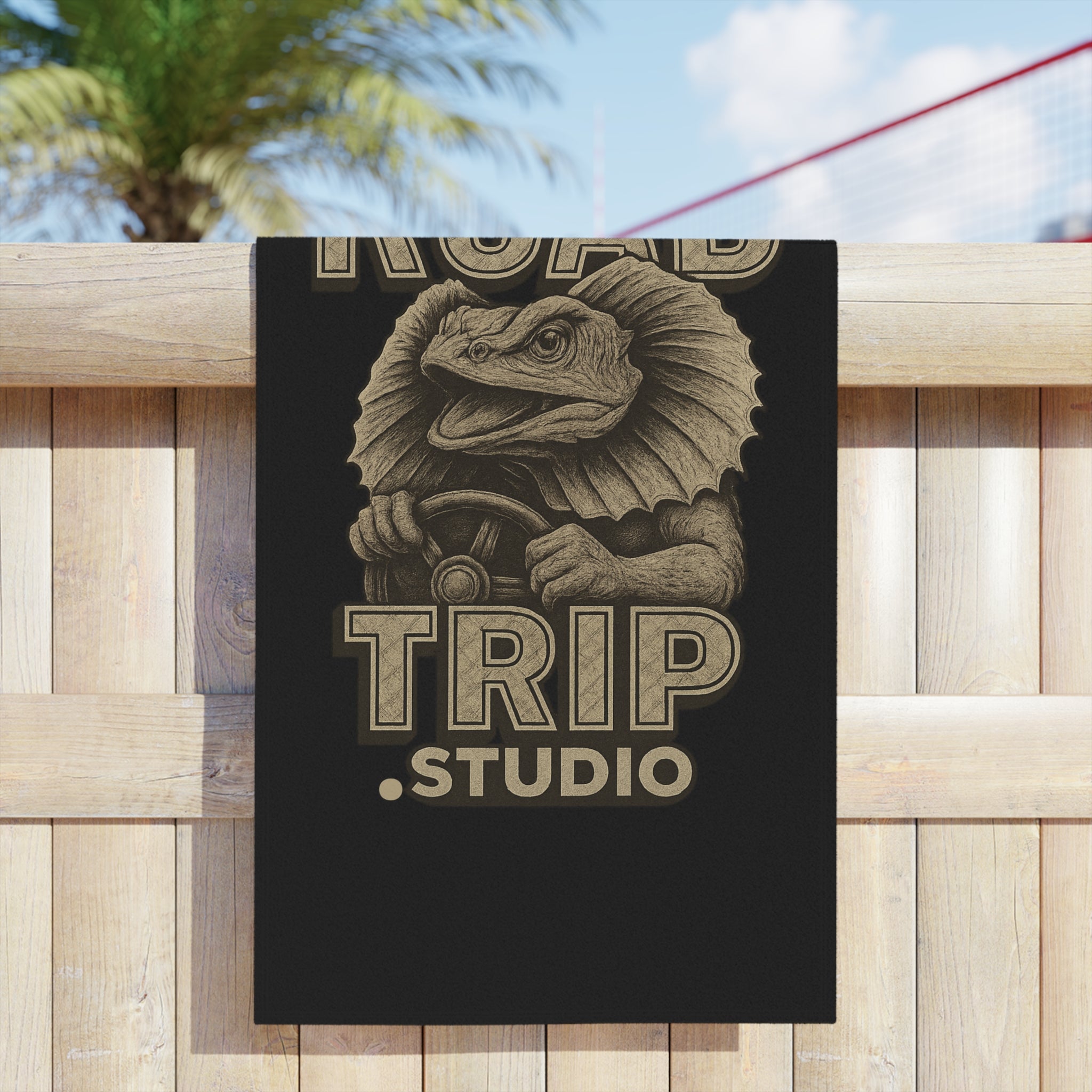 Road Trippin’ Frilled Neck Lizard Beach Towel