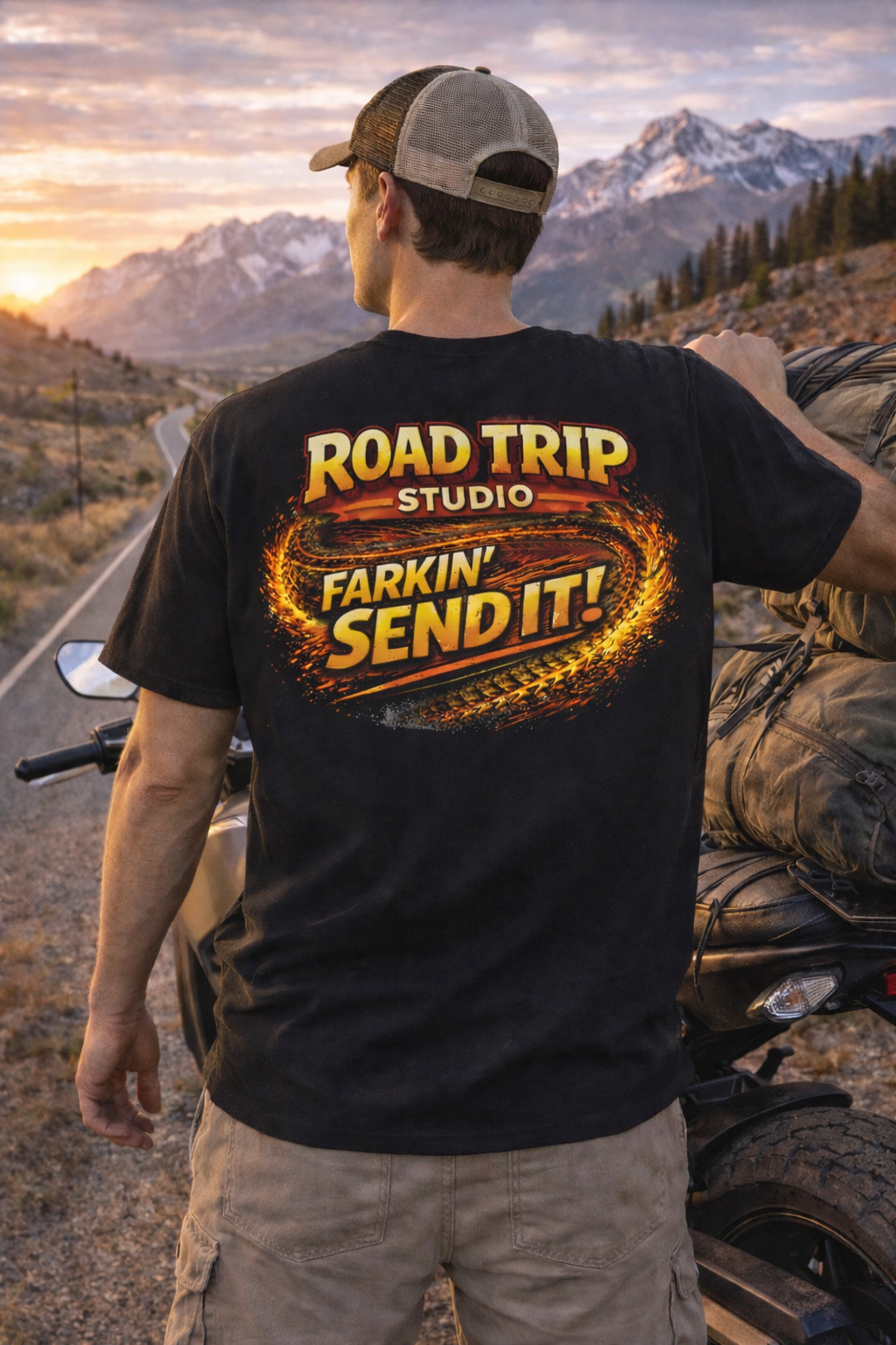 Road Trip Studio - Farkin Send It Logo T-Shirt (Back2Front) — Official Road Trip Merch