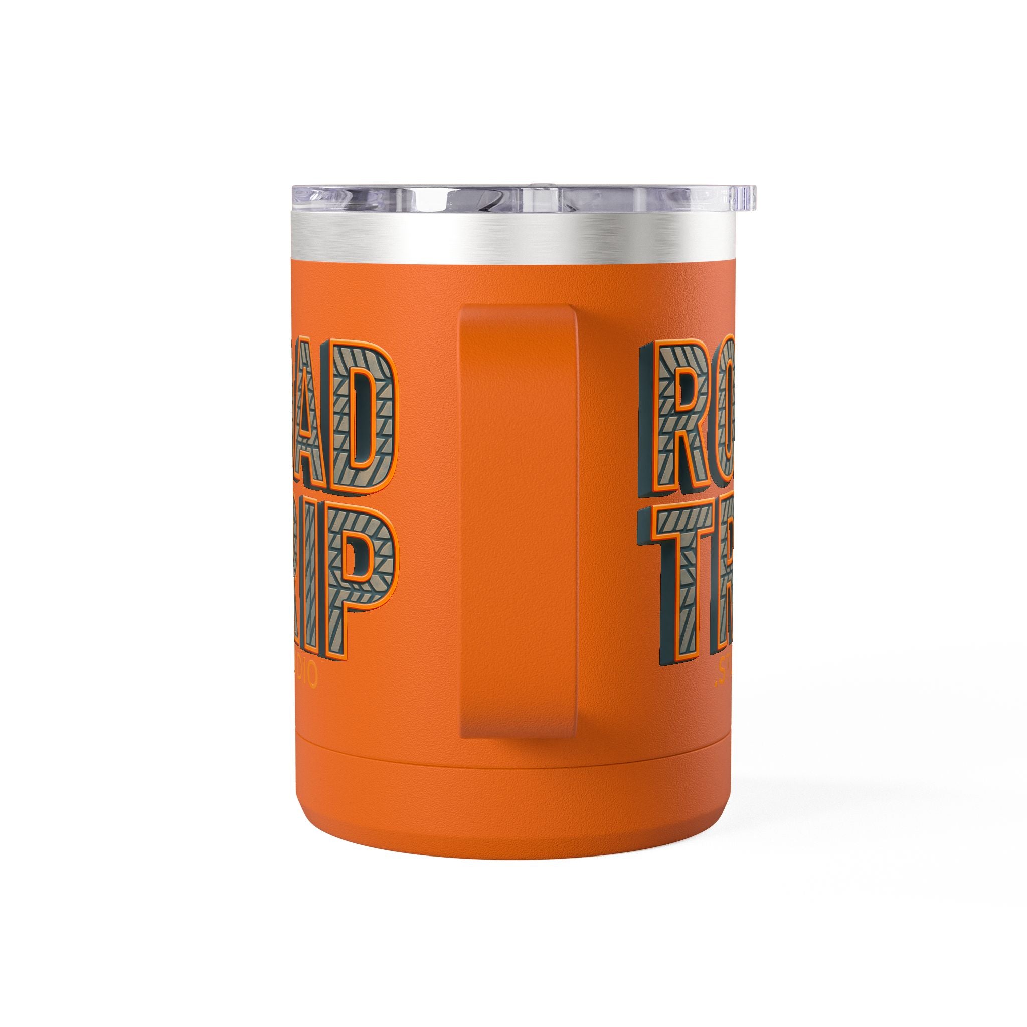 Road Trip Studio 15oz Travel Mug — Tire Tread Text Tumbler