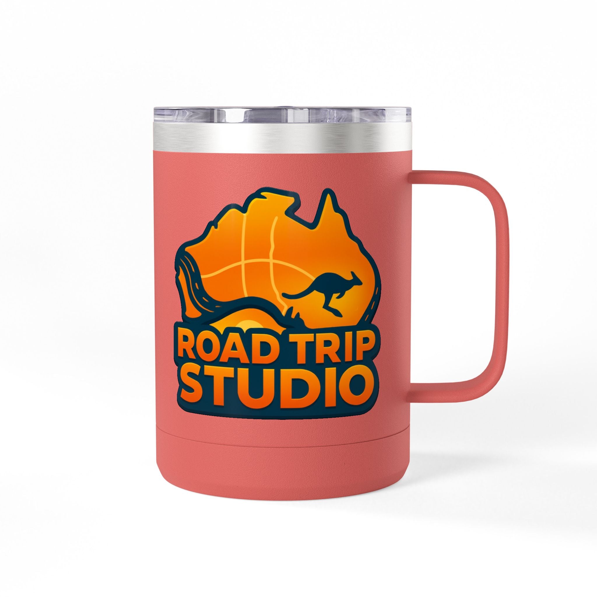 Road Trip Studio 15oz Travel Mug — Australian Map & Kangaroo Logo Tumbler