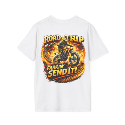 Farkin’ Send It Motocross Bike T-Shirt - Official Road Trip Merch