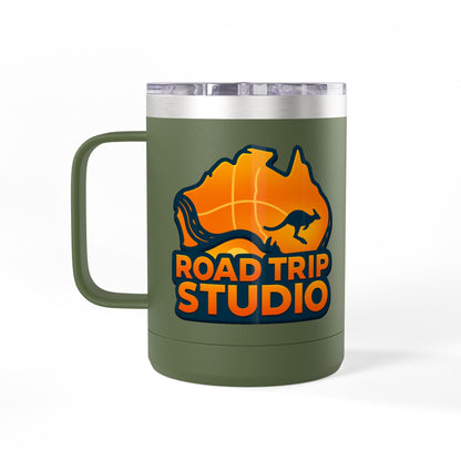 Road Trip Studio 15oz Travel Mug — Australian Map & Kangaroo Logo Tumbler
