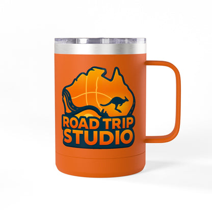 Road Trip Studio 15oz Travel Mug — Australian Map & Kangaroo Logo Tumbler