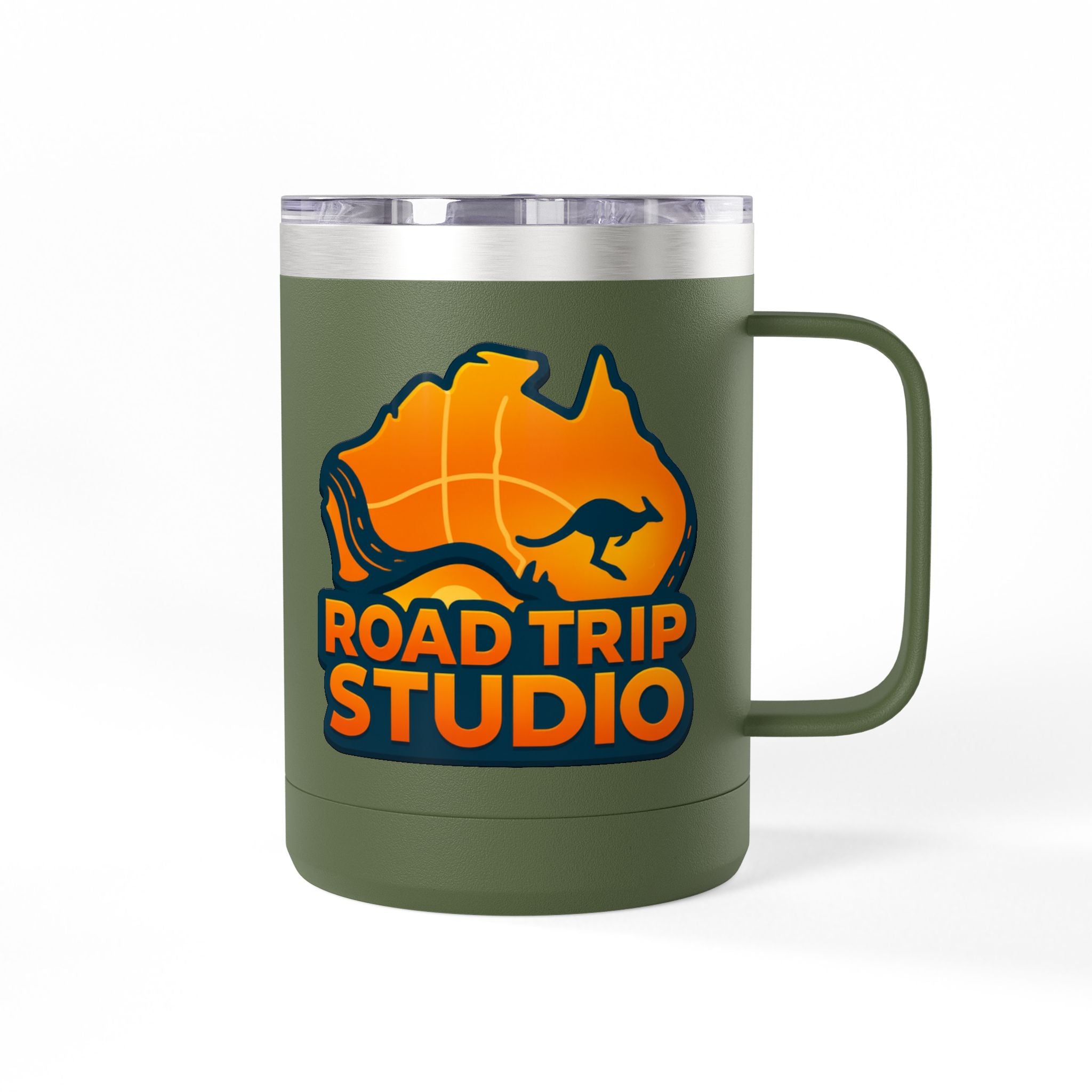 Road Trip Studio 15oz Travel Mug — Australian Map & Kangaroo Logo Tumbler