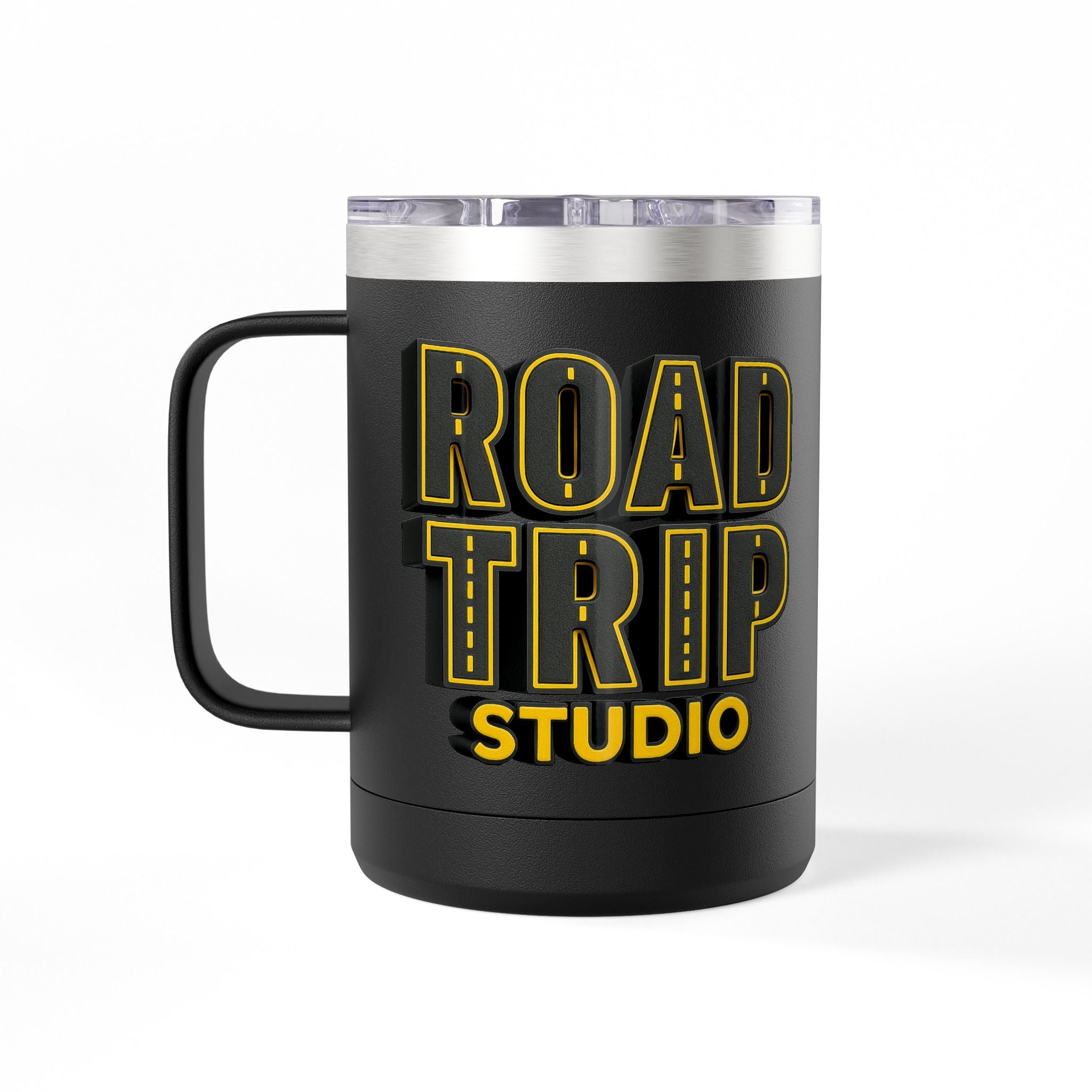 Road Trip Studio 15oz Travel Mug — Highway Text Tumbler