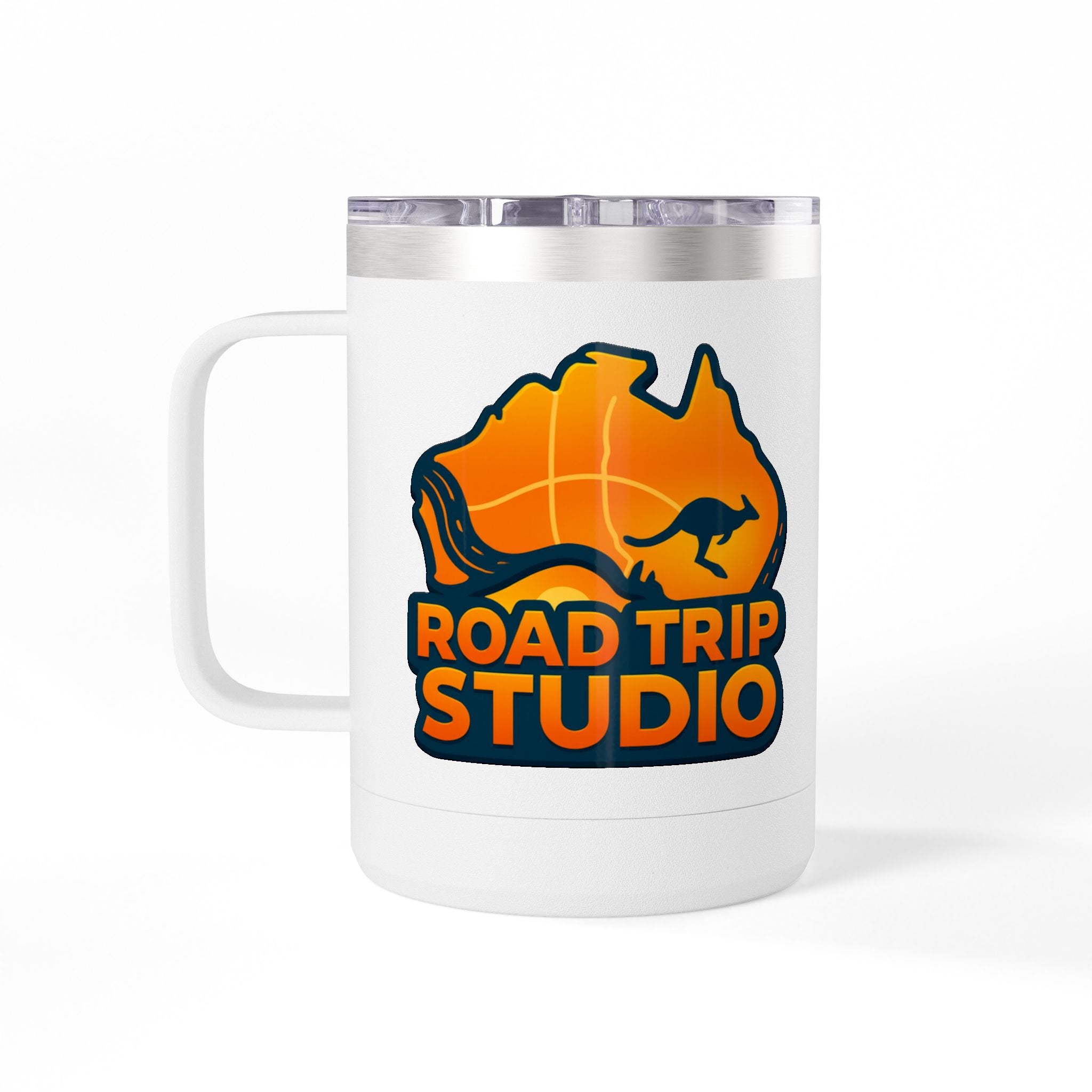 Road Trip Studio 15oz Travel Mug — Australian Map & Kangaroo Logo Tumbler