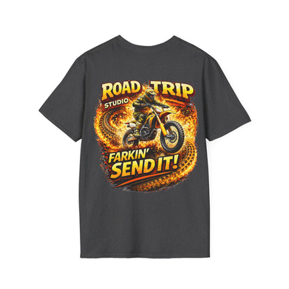 Farkin’ Send It Motocross Bike T-Shirt - Official Road Trip Merch
