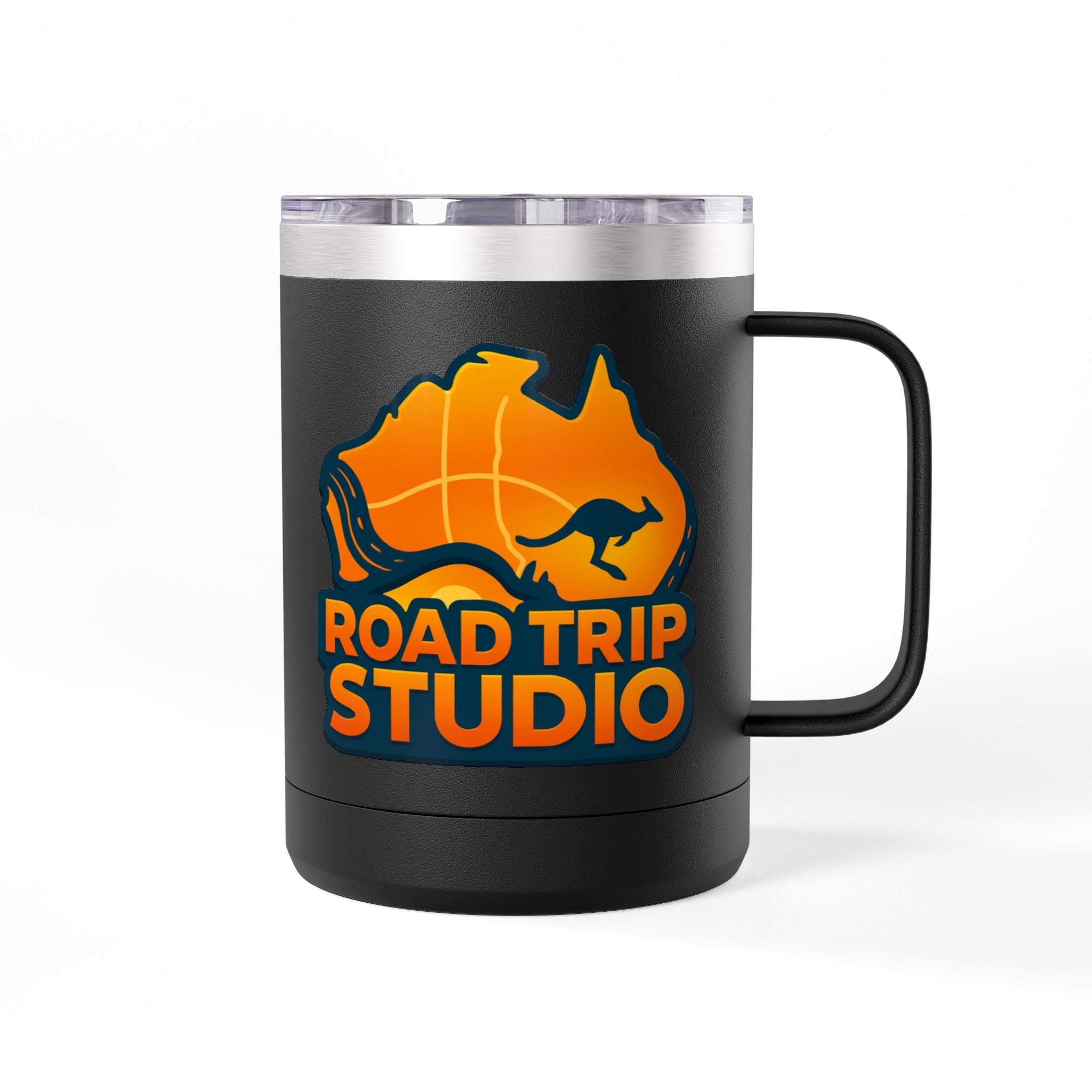 Road Trip Studio 15oz Travel Mug — Australian Map & Kangaroo Logo Tumbler