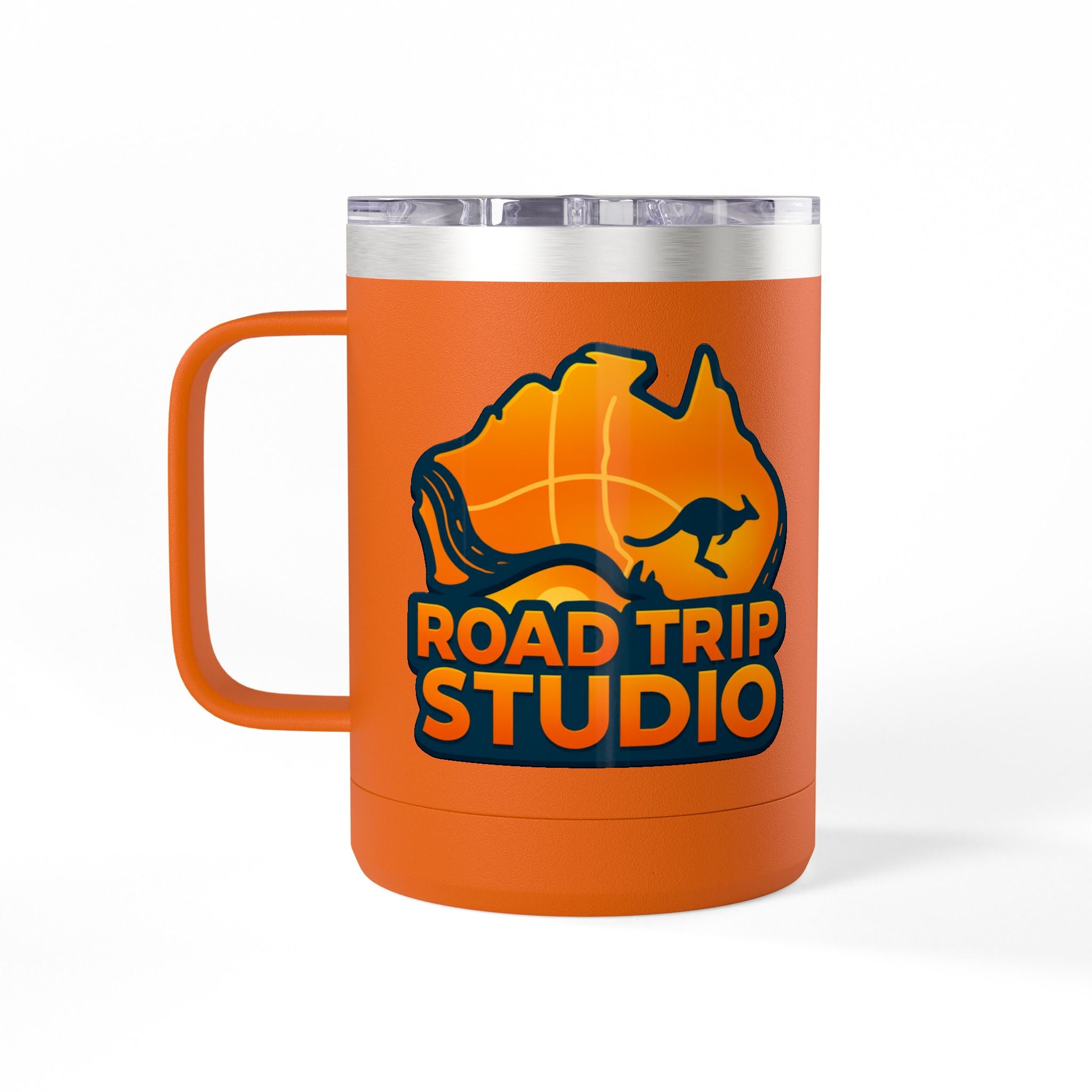 Road Trip Studio 15oz Travel Mug — Australian Map & Kangaroo Logo Tumbler