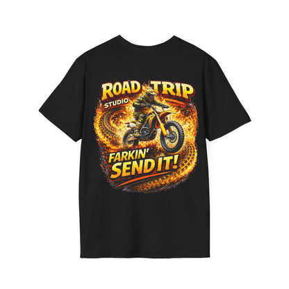 Farkin’ Send It Motocross Bike T-Shirt - Official Road Trip Merch