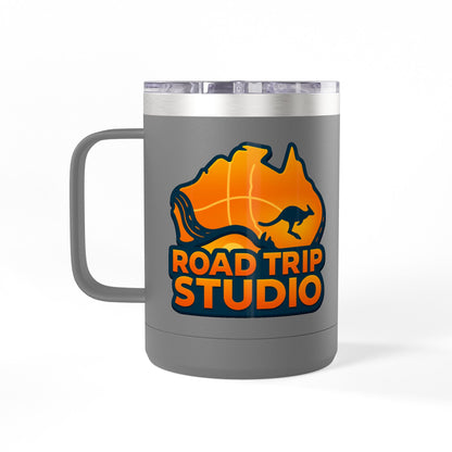 Road Trip Studio 15oz Travel Mug — Australian Map & Kangaroo Logo Tumbler