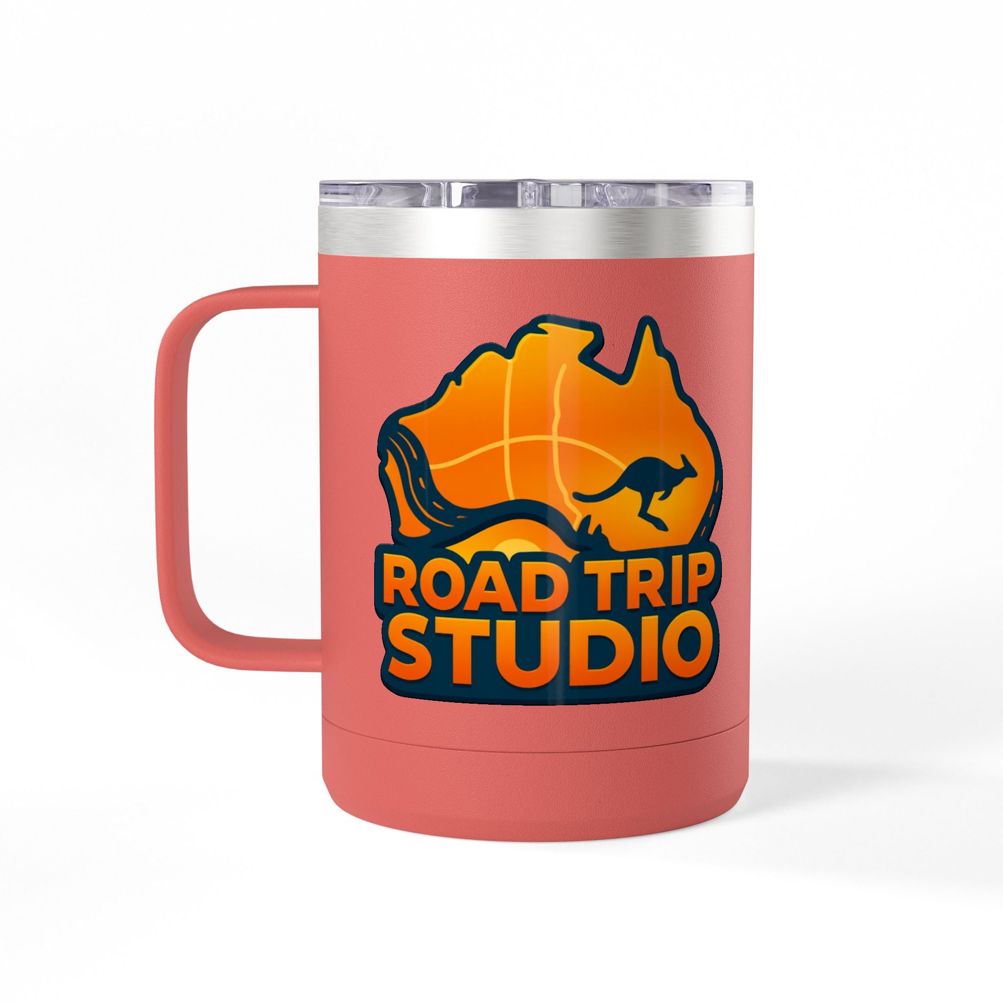 Road Trip Studio 15oz Travel Mug — Australian Map & Kangaroo Logo Tumbler