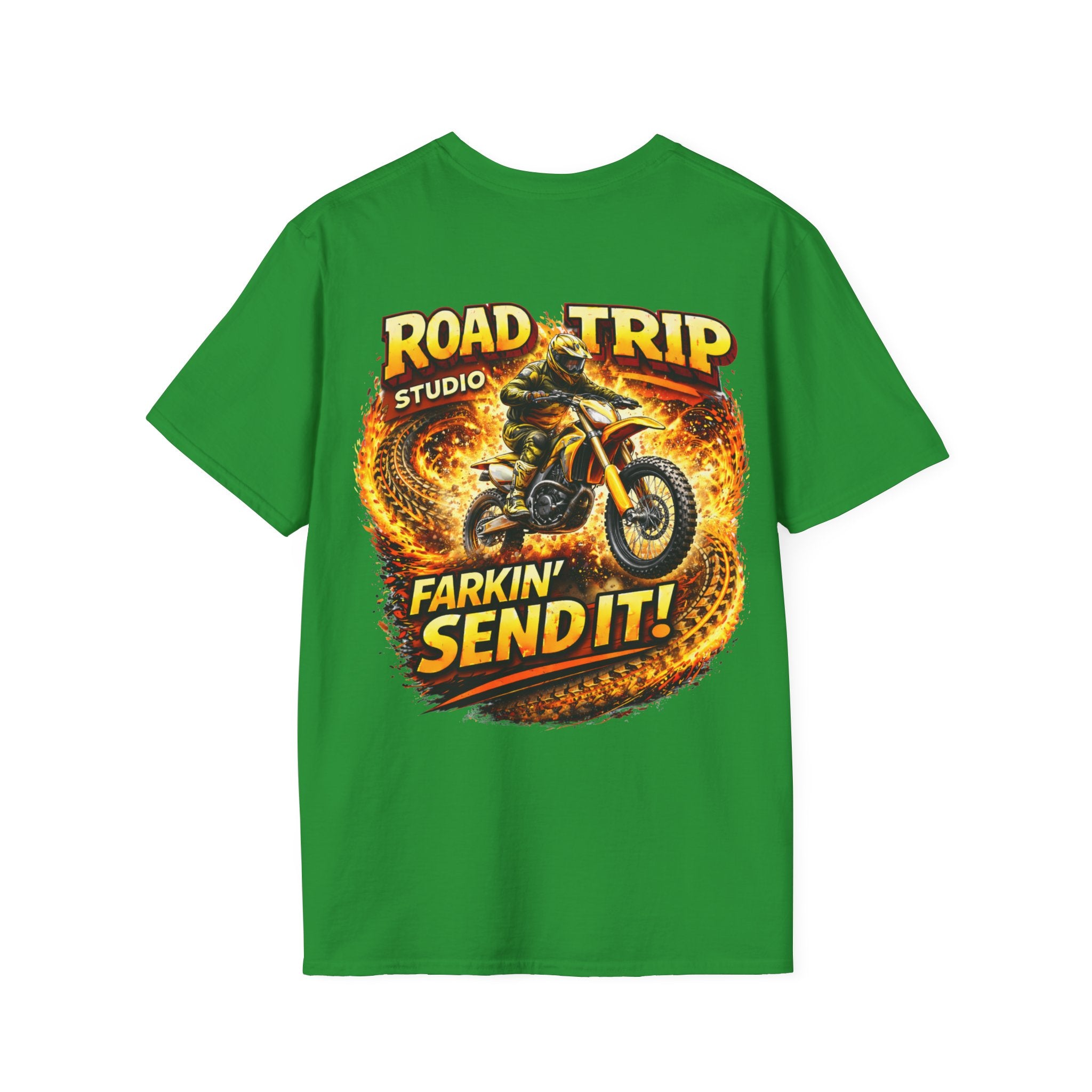 Farkin’ Send It Motocross Bike T-Shirt - Official Road Trip Merch