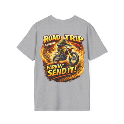 Farkin’ Send It Motocross Bike T-Shirt - Official Road Trip Merch