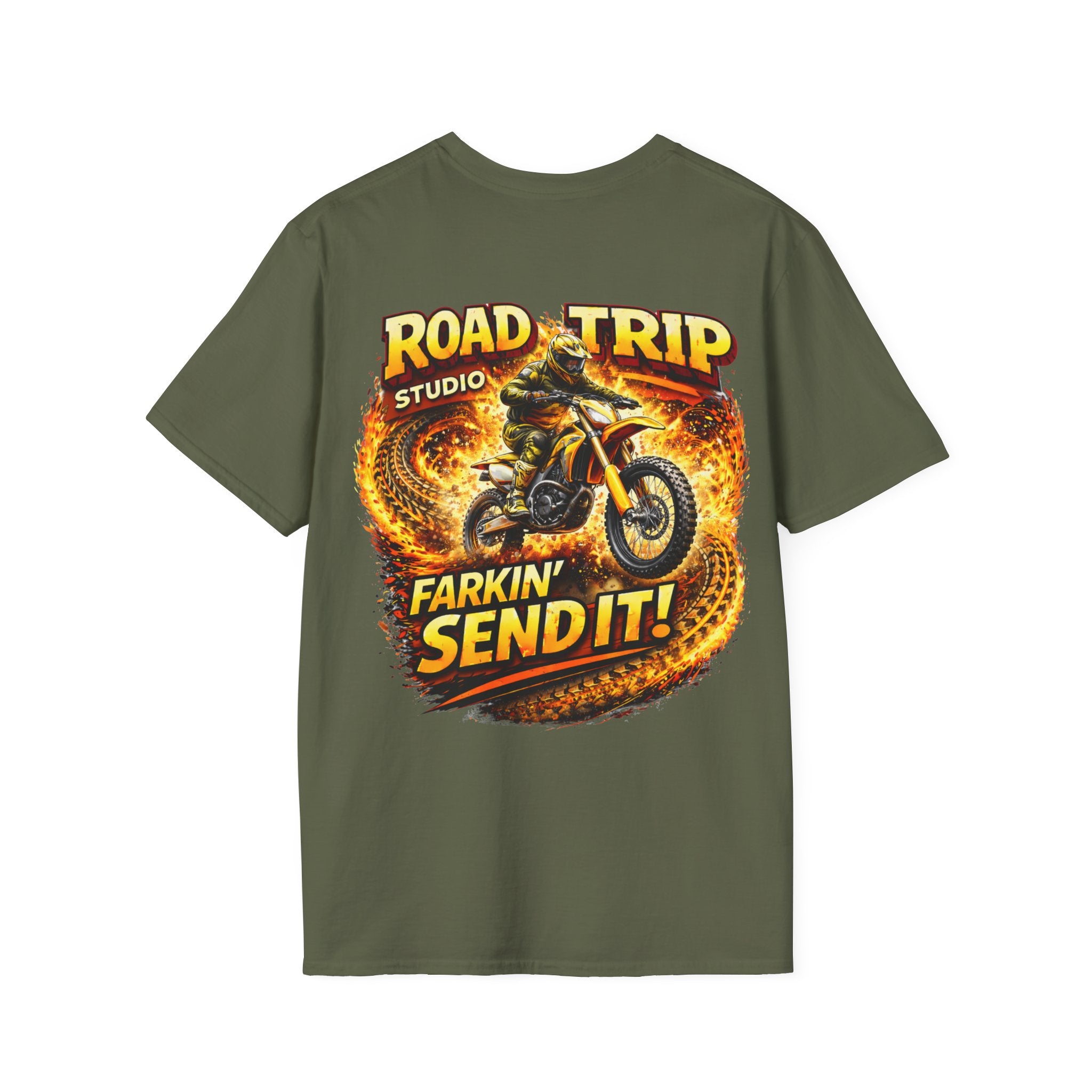 Farkin’ Send It Motocross Bike T-Shirt - Official Road Trip Merch
