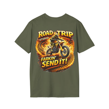 Farkin’ Send It Motocross Bike T-Shirt - Official Road Trip Merch